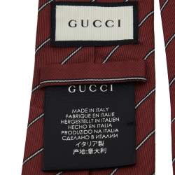 Pre Owned Gucci Maroon Striped Silk Tie