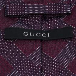 مملوكة مسبقًا Gucci Purple Diagonal Patterned Jacquard Silk Tie