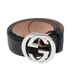Pre Owned Gucci Black Guccissima Leather Interlocking G Belt 100CM