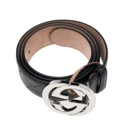 Pre Owned Gucci Black Guccissima Leather Interlocking G Belt 100CM