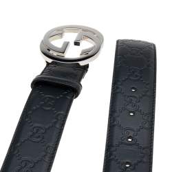 Pre Owned Gucci Black Guccissima Leather Interlocking G Belt 100CM