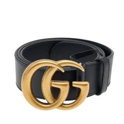 مملوكة مسبقًا Gucci Black Leather GG Marmont Belt 100 CM
