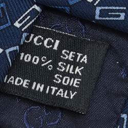 Pre Owned ربطة عنق غوتشي حرير مطبوع جي جي أزرق فينتدج