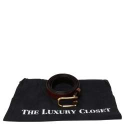 مملوكة مسبقًا حزام غوتشي جلد بني بإبزيم حرف جي 95 سم