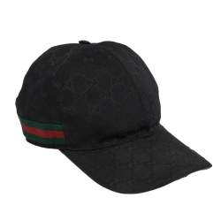 Pre Owned Gucci Black GG Canvas Web Trim Baseball Cap XL