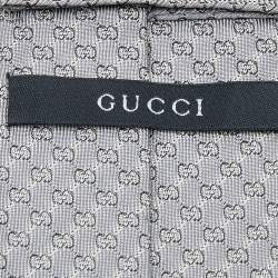 Pre Owned ربطة عنق غوتشي حرير جاكار رصاصية بشعار مونوغرامي