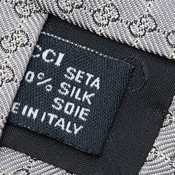 Pre Owned ربطة عنق غوتشي حرير جاكار رصاصية بشعار مونوغرامي