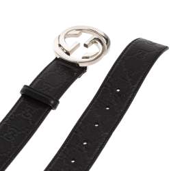مملوكة مسبقًا Gucci Black Guccissima Leather Interlocking G Buckle Belt 100 CM