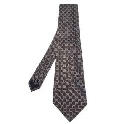 مملوكة مسبقًا Gucci Brown G Pattern Silk Jacquard Tie