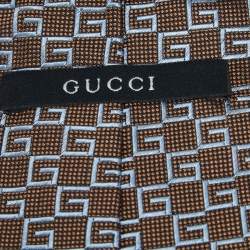 مملوكة مسبقًا Gucci Brown G Pattern Silk Jacquard Tie