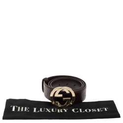 Pre Owned Gucci Dark Brown Guccissima Leather Interlocking G Buckle Belt 85CM