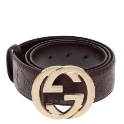 Pre Owned Gucci Dark Brown Guccissima Leather Interlocking G Buckle Belt 85CM