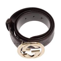 Pre Owned Gucci Dark Brown Guccissima Leather Interlocking G Buckle Belt 85CM