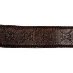 مملوكة مسبقًا حزام غوتشي جلد غوتشيسيما بني داكن بإبزيم G متشابك  100 سم