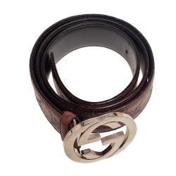 Pre Owned Gucci Brown Guccissima Leather Interlocking G Buckle Belt 95CM