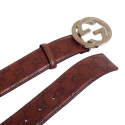 Pre Owned Gucci Brown Guccissima Leather Interlocking G Buckle Belt 95CM