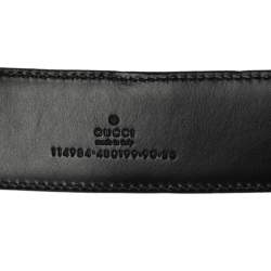 Pre Owned Gucci Black Guccissima Leather Interlocking G Buckle Belt 90CM