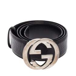Pre Owned Gucci Black Guccissima Leather Interlocking G Buckle Belt 90CM