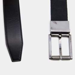 Pre Owned Gucci Black GG Canvas and Leather Cut to Size Reversible Buckle Belt
