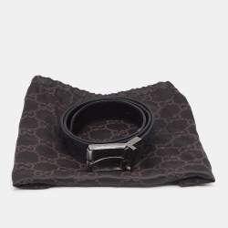 Pre Owned Gucci Black GG Canvas and Leather Cut to Size Reversible Buckle Belt