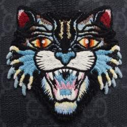 Pre Owned Gucci Black/Grey GG Supreme Angry Cat Patch Cap S