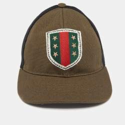 Pre Owned Gucci Military Green Cotton Crest Applique Baseball Cap S