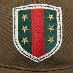 Pre Owned Gucci Military Green Cotton Crest Applique Baseball Cap S