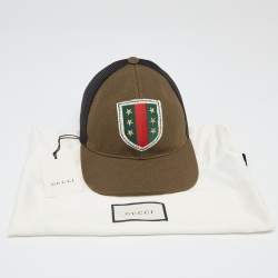 Pre Owned Gucci Military Green Cotton Crest Applique Baseball Cap S
