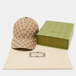 Pre Owned كاب بيسبول غوتشي كانفاس GG مخطط ويب ثنائي اللون مقاس متوسط - ميديوم