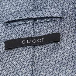 Pre Owned Gucci Blue Printed Silk Traditional Tie 