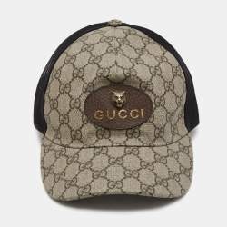 Pre Owned Gucci Beige Canvas GG Supreme Appliqued Baseball Cap