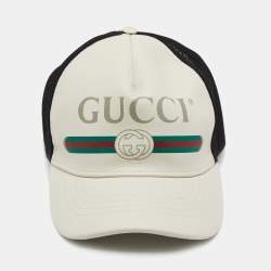 Pre Owned Gucci Off White Logo Printed Leather Baseball Cap