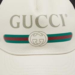 Pre Owned Gucci Off White Logo Printed Leather Baseball Cap