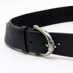 Pre Owned Gucci Black Textured Leather Buckle Belt 85CM