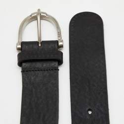 Pre Owned Gucci Black Textured Leather Buckle Belt 85CM