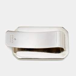 Pre Owned Gucci GG Monogram Leather Silver Tone Money Clip