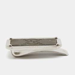 Pre Owned Gucci GG Monogram Leather Silver Tone Money Clip