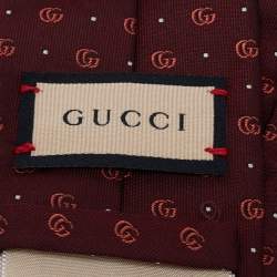 Pre Owned Gucci Burgundy Logo Pattern Jacquard Silk Tie