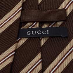 Pre Owned Gucci Vintage Brown Striped Silk Tie