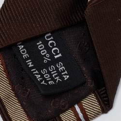 Pre Owned Gucci Vintage Brown Striped Silk Tie