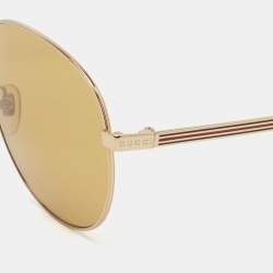 Pre Owned Gucci Gold Tone/Yellow GG0138S Aviator Sunglasses