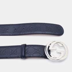 مملوكة مسبقًا Gucci Blue Guccissima Leather Interlocking G Belt 105CM