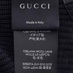 Pre Owned Gucci Black Wool & Silk Web Stripe Beanie M