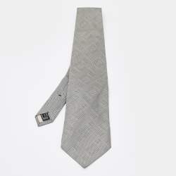 Pre Owned Gucci Vintage Grey Logo Jacquard Silk Tie