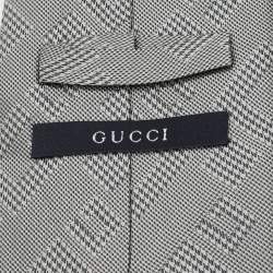 Pre Owned Gucci Vintage Grey Logo Jacquard Silk Tie