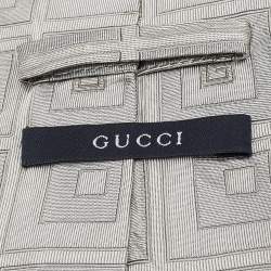Pre Owned Gucci Grey G Silk Jacquard Tie