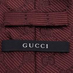 Pre Owned Gucci Burgundy GG Monogram Jacquard Silk Tie