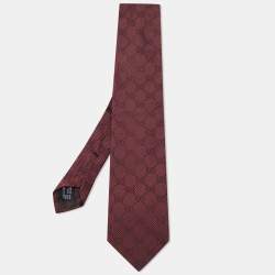 Pre Owned Gucci Burgundy GG Monogram Jacquard Silk Tie
