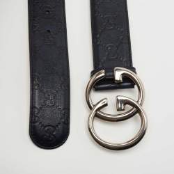 Pre Owned Gucci Nay Blue Guccissima Leather Double G Buckle Belt 90CM