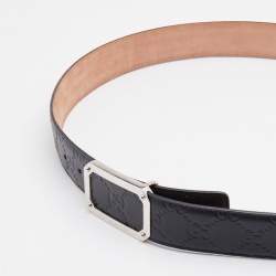 مملوكة مسبقًا Gucci Black Guccissima Leather Buckle Belt 120 CM